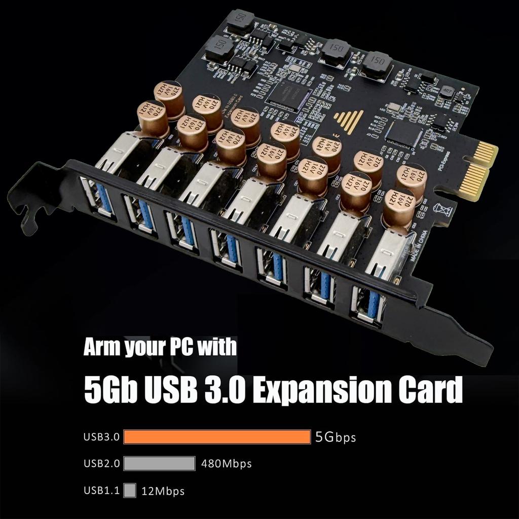 USB 3.2 Gen1 PCI Express Multiplier PCI E to 7 ports USB 3 Hub Expansion Adapter Card PCI-E 1X Controller for Desktop
