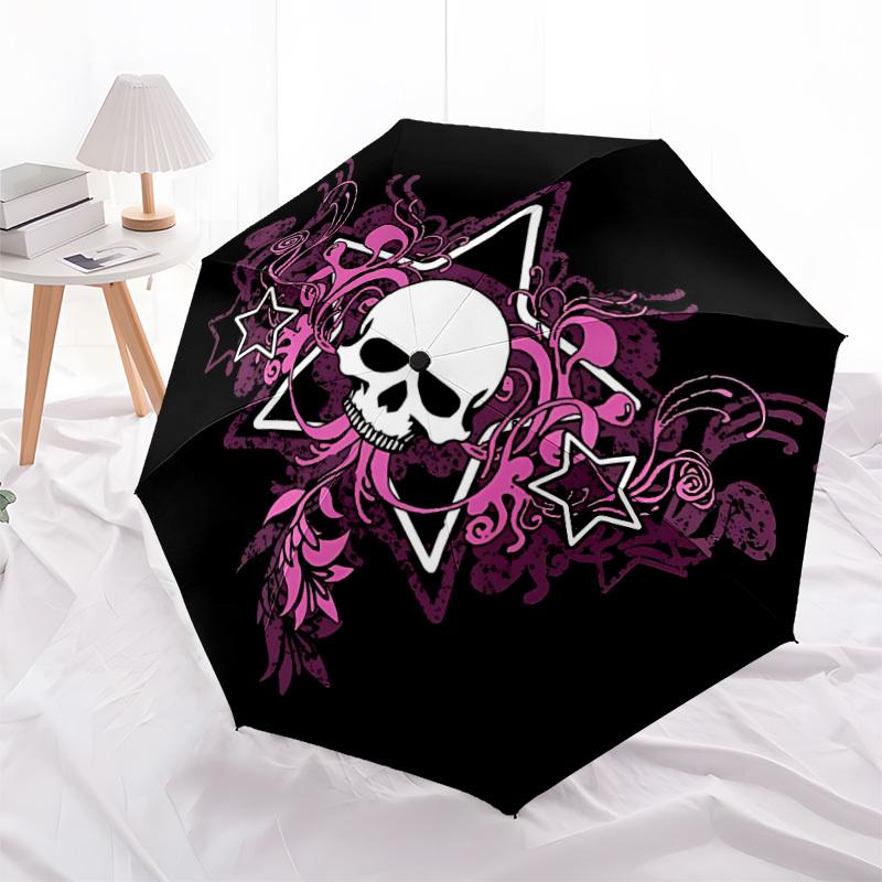 1 Stück Totenkopf-Stern-Design Automatikschirm - Automatisches Öffnen und Schließen, Stabiler Eisenrahmen, Formelle Anlässe yy251018125