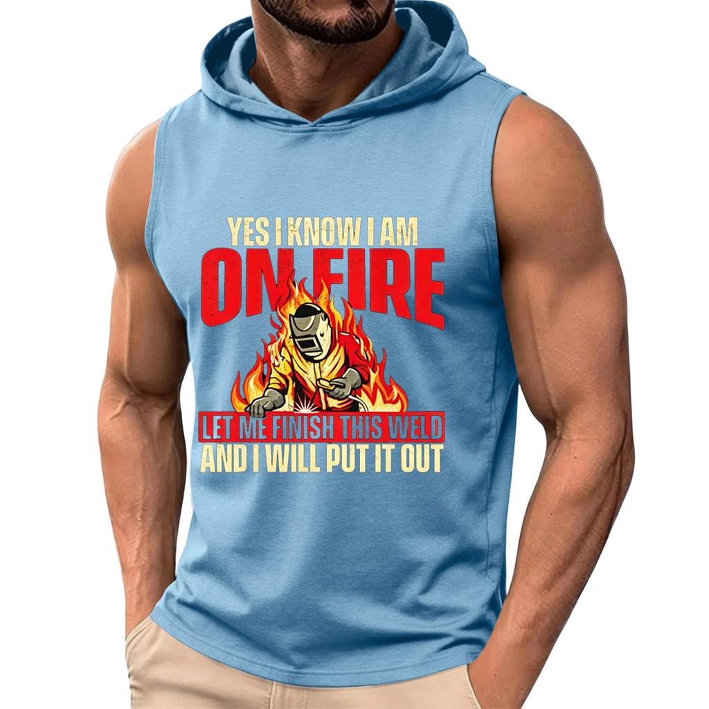 Men's Sleeveless Hoodie Tank Top Labor Day Graphic Print Casual Fit Pullover Lightweight Muscle Shirt for Summer