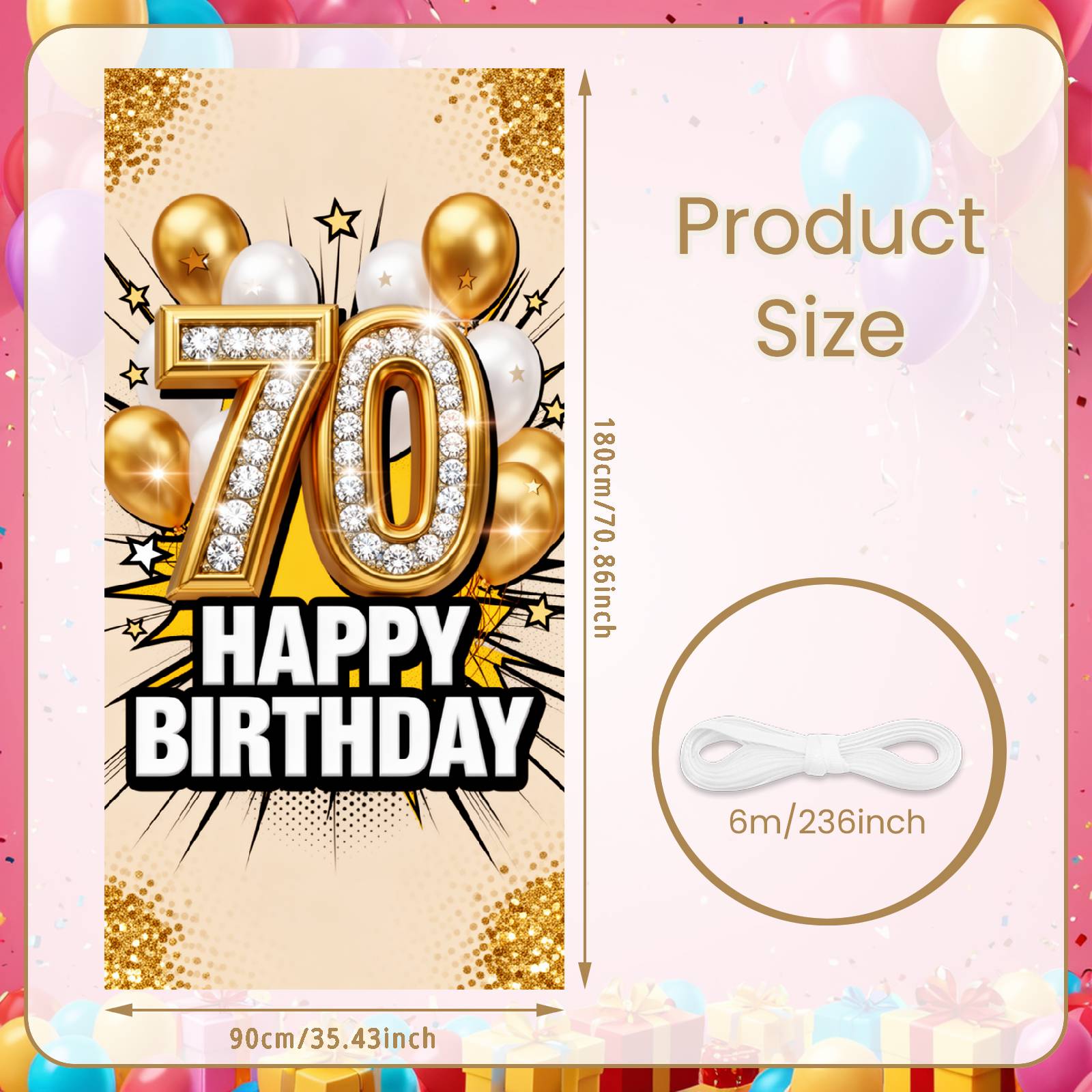 70th Birthday Party Banner Star Accent Birthday Celebration Backdrop Milestone Birthday Banner Sparkling Design For Home