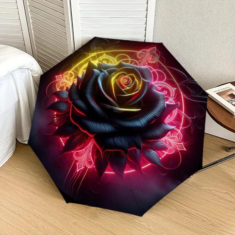 1pc Neon Rose Mandala Artwork Umbrella with Plastic Handle,Suitable for All Seasons Home Travel Outdoor UmbrellaDD127