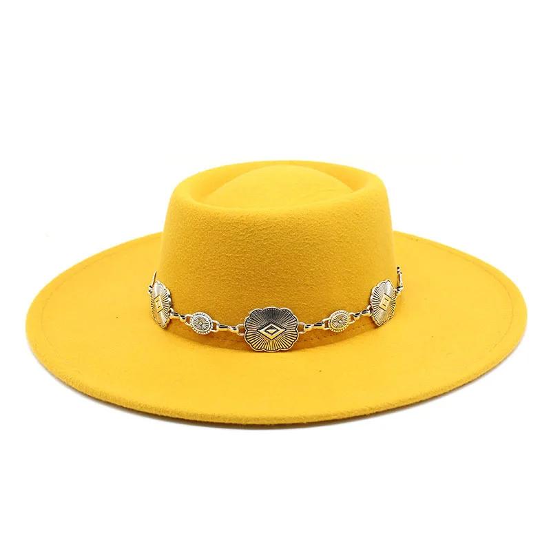British Style Fedora Hats For Women 9.5CM Big Brim Luxury Belt Band Felt Jazz Hats Wedding Dress Formal Cap