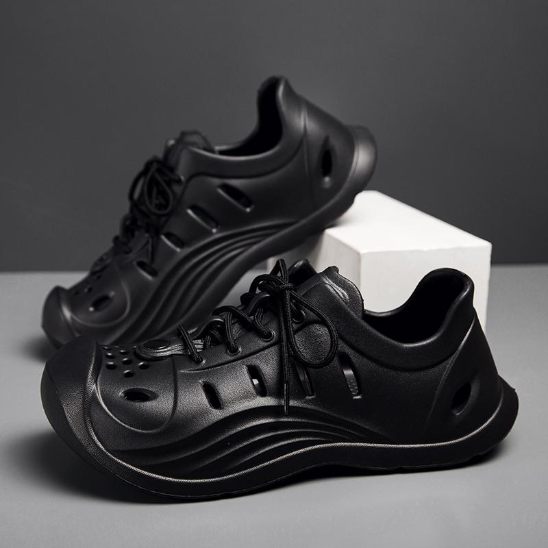 

Модные мужские сандалии летние клоги EVA садовые тапочки обувь с отверстиями пляжные сандалии на платформе для пары домашние для ванной комнаты шлепанцы больших размеров 45 38-39 чёрный