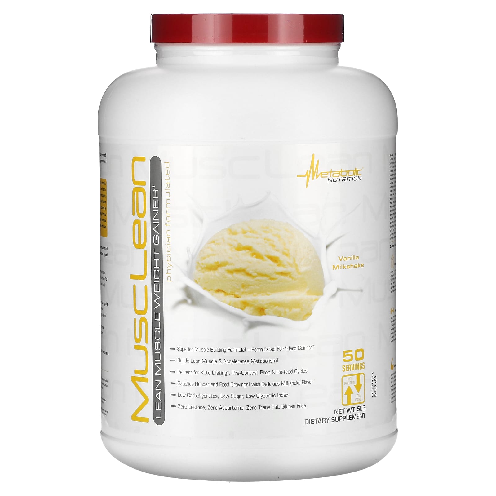 

Musclelean, lean muscle mass gain, vanilla milkshake, 5Lb