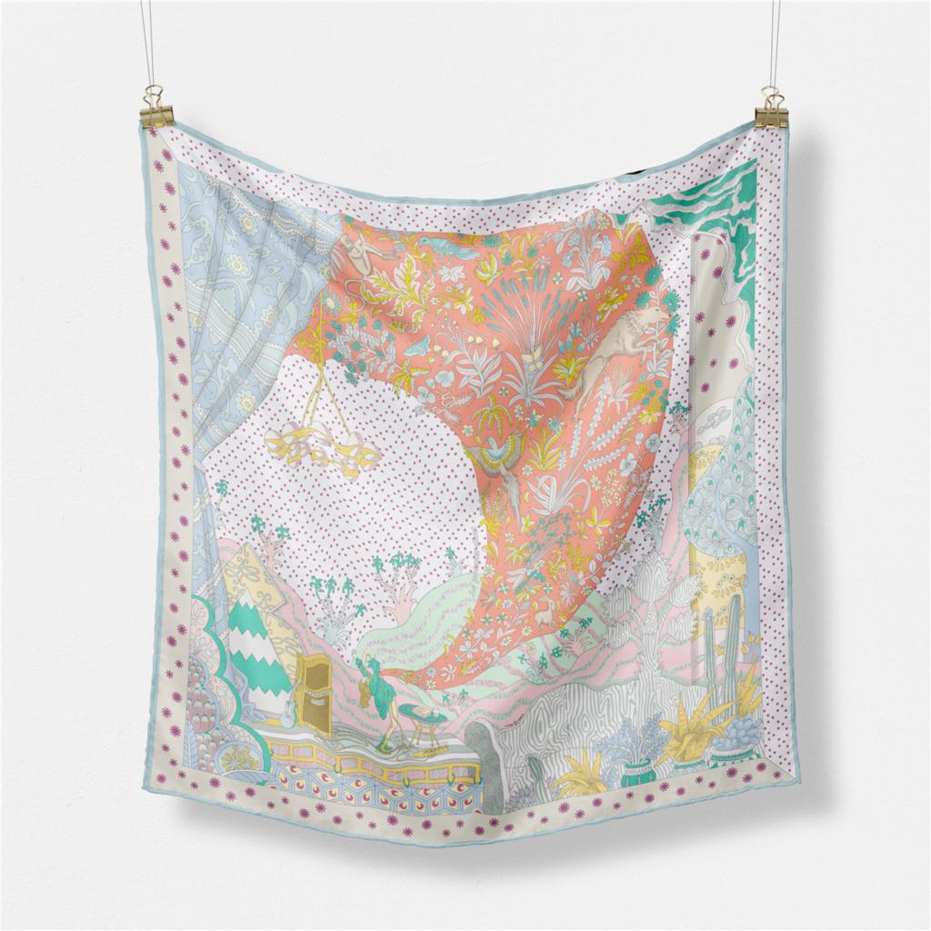 53cm Dot Animals Square Scarf Woman New Design Silk Scarf Women Bandana Luxury Headband Hijab Foulard Neckerchief