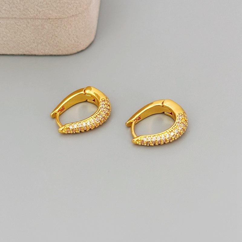 Manufacturer S Supply, Fashionable And Simple Earrings, Women S Niche Commuting U-Shaped Zircon Oval Ear Buckle Earrings Are In Stock. золотой