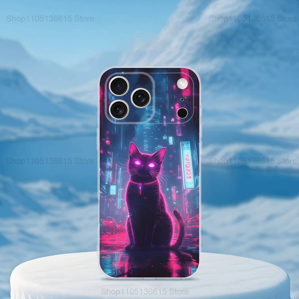 Phantasy Cat Painting Art Phone Case For iPhone 16,15,14,13,12,11,17 Pro,Max,Plus,X,XS,XR,SE,Mini Transparent Soft Cover