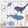 Whale Ocean Blue Kids Cartoon Undersea Theme Waterproof Washable Polyester Shower Curtain 180 X 180Cm With 12 Hooks