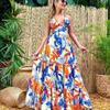 Spring And Summer New European And American Women'S Clothing Fashion Printed Sexy Dress, Suspender Deep V Sleeveless Backless Dress