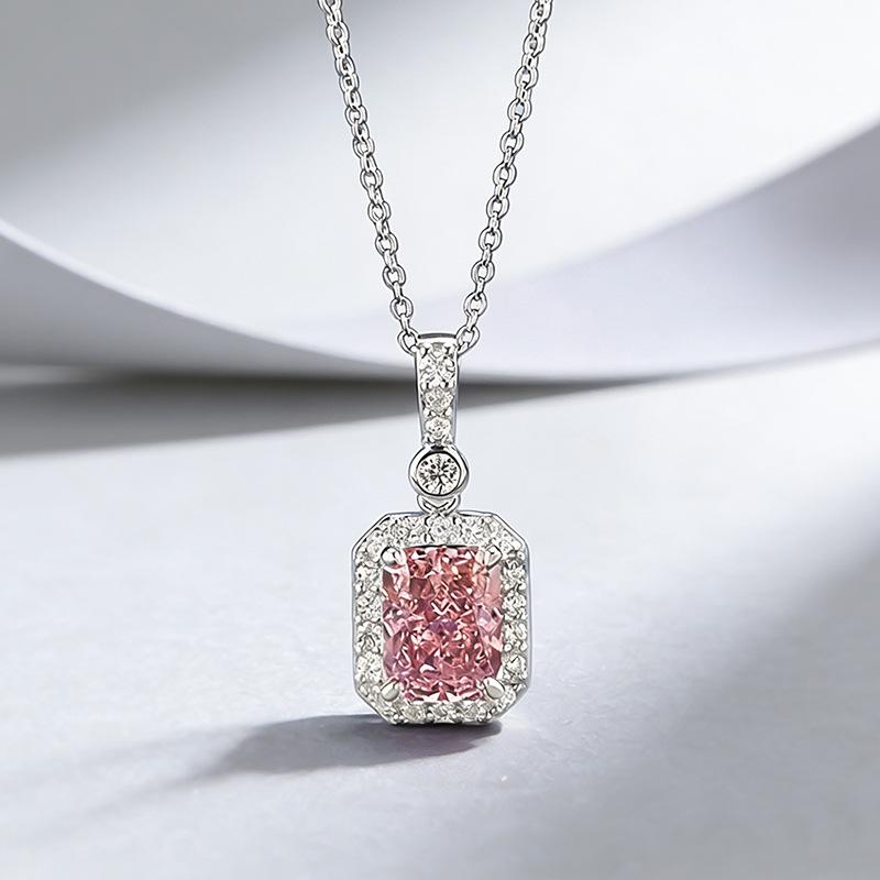 Xiancan Padparadscha Ice Flower Necklace with S925 Silver & High Carbon Diamond Pendant