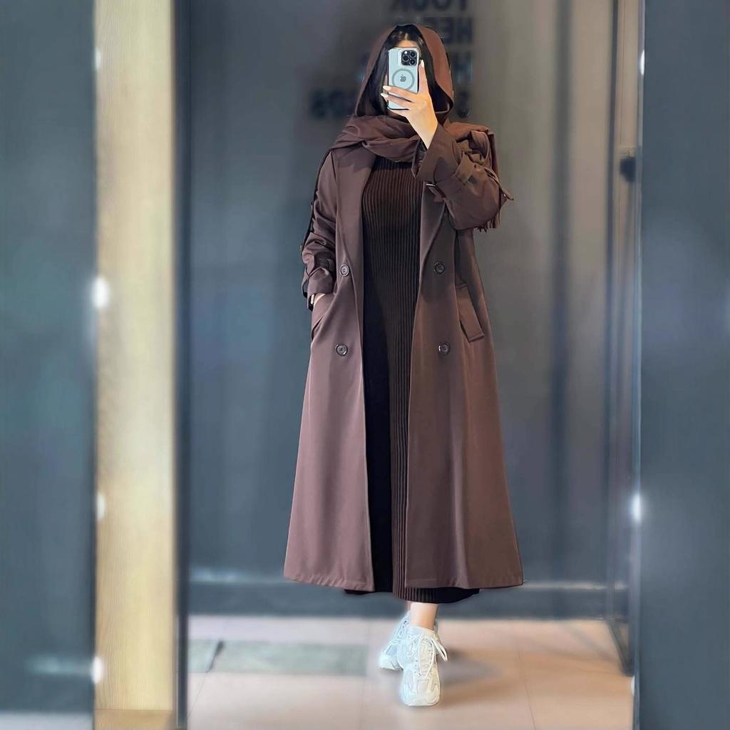2025 Cross-border European and American Autumn New Korean Version Wears Trench Coat British Style Jacket Sweater Long Hip Skirt