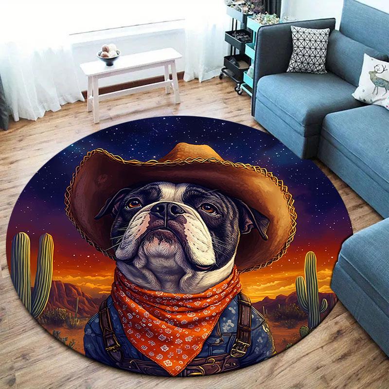 Cool animal cowboy styleRound Area Rug,Carpet Rug for Living Room Bedroom Sofa Playroom Decor,Non-slip Floor Mat