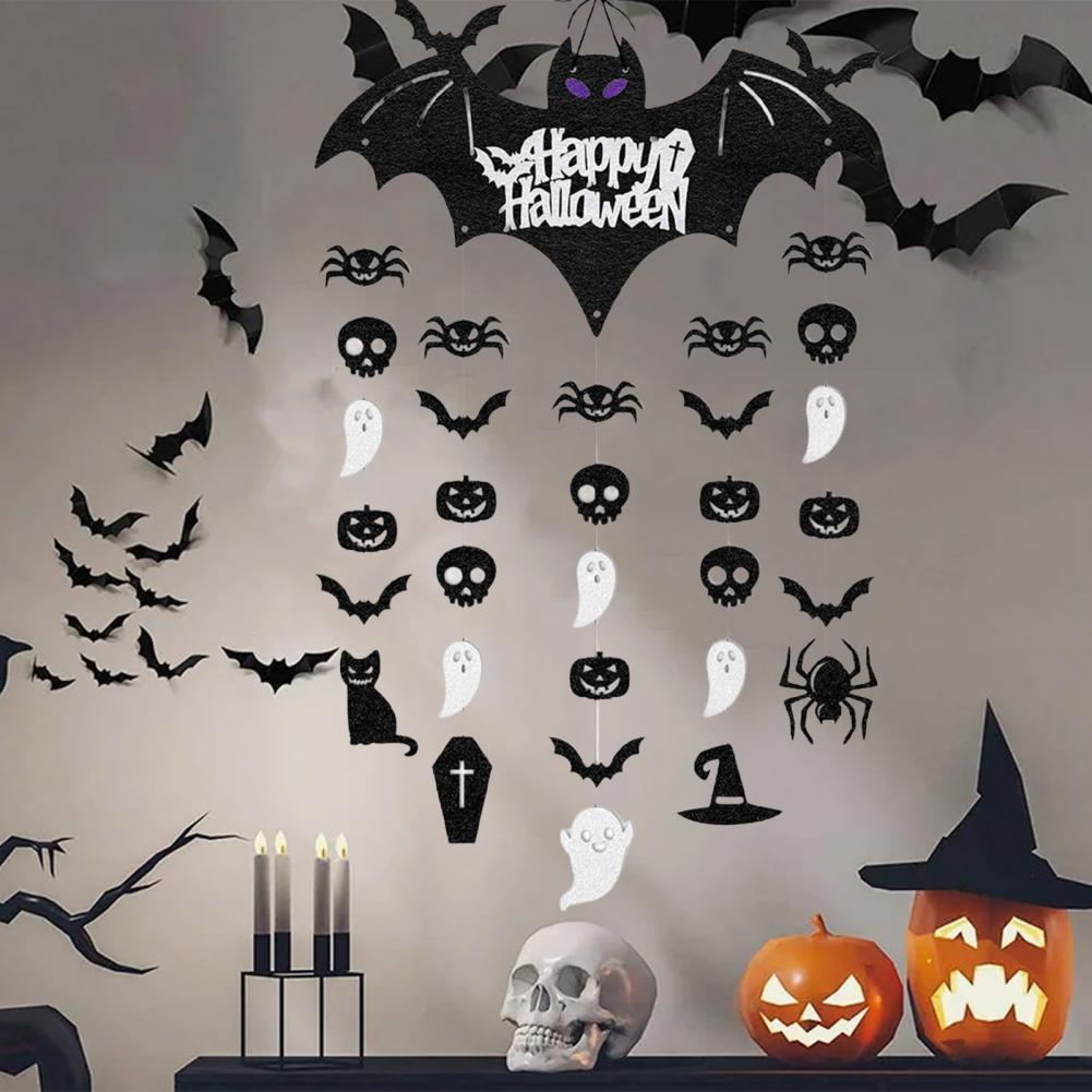 Halloween Party Decoration Bat Door Hanger Spooky Halloween Hanging Garland Happy Sign Decoration Set for Indoor Outdoor Home
