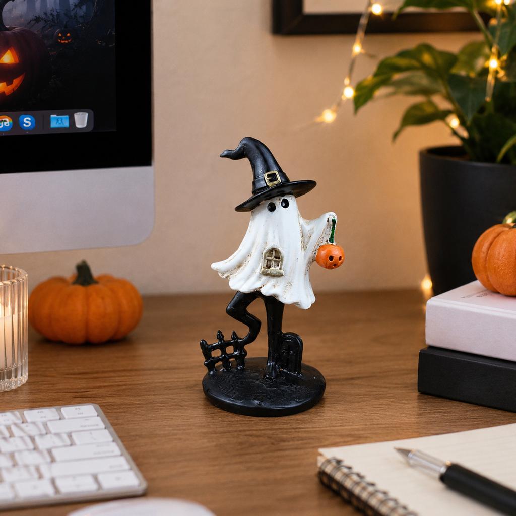 Halloween Holding Pumpkin Resin Figurine for Cemetery Scene Decoration