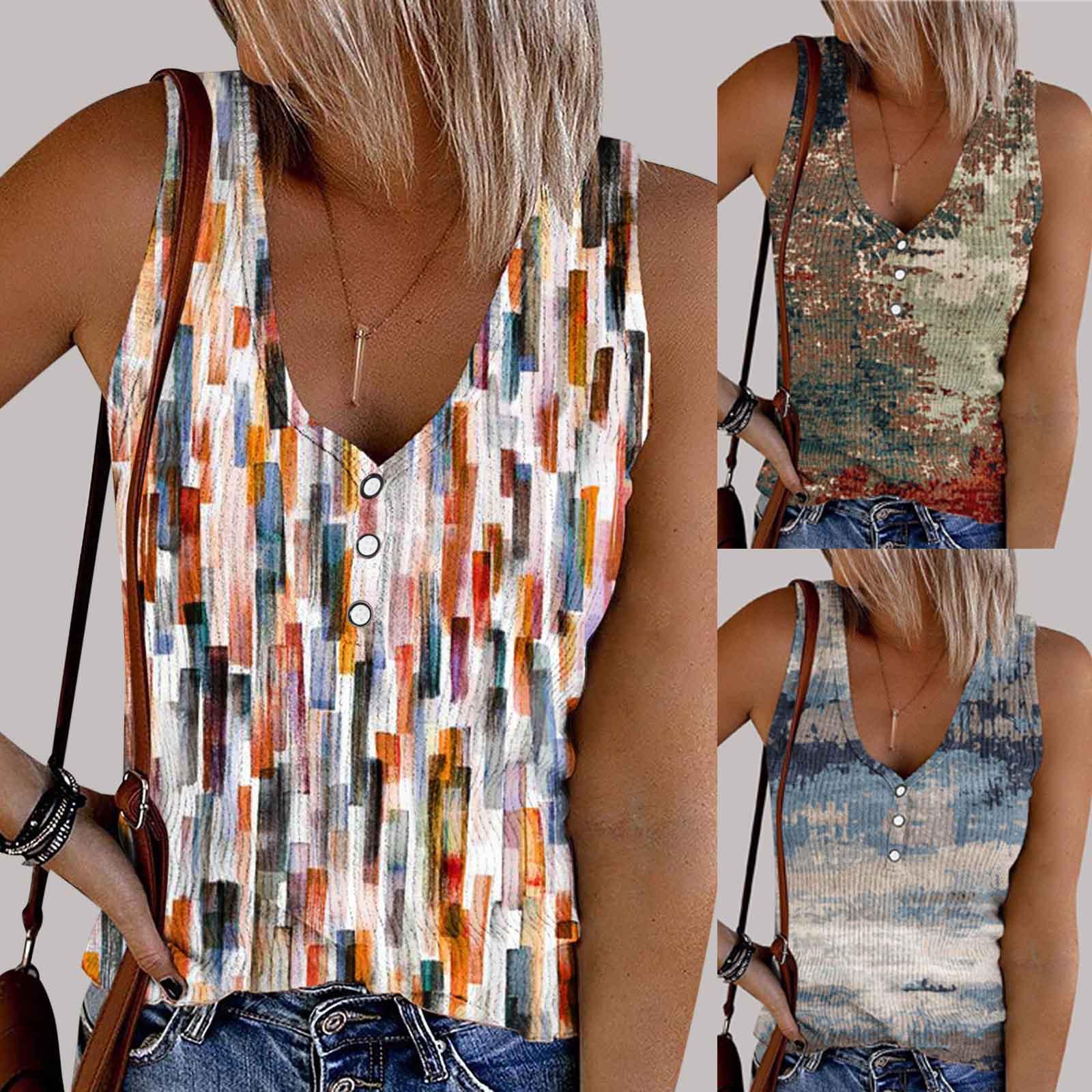 

Модные женские повседневные женские топы без рукавов с V-образным вырезом с принтом блузки майка