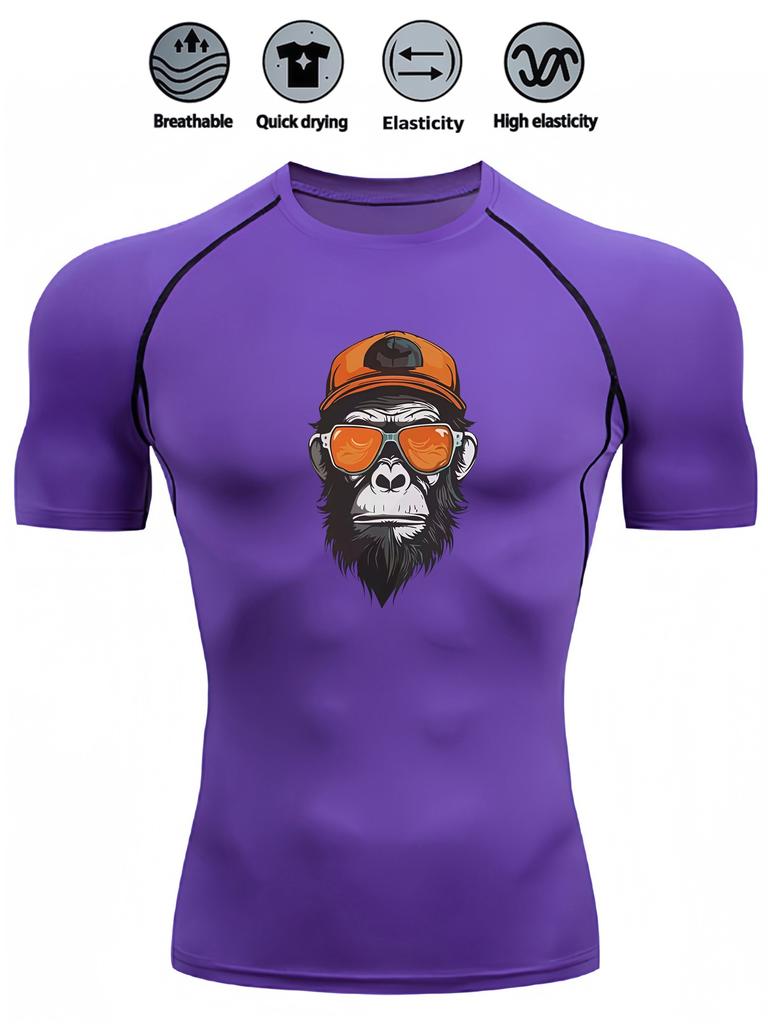 Men's Slim Fit Compression Shirt Quick Dry Breathable Gym Running Funny Animal Print Activewear