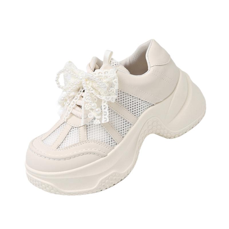 Fashion Summer Hollow Out Thick Bottom Vulcanized Shoes Woman Chunky Platform White Sneakers Women Comfortable Lace Up Sports Shoes