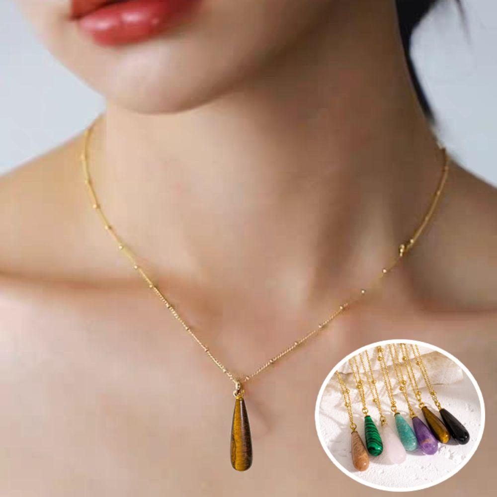 Natural Waterdrop Pendant Necklace Creative Women Choker Fashion Colorful Stone Necklace  Women