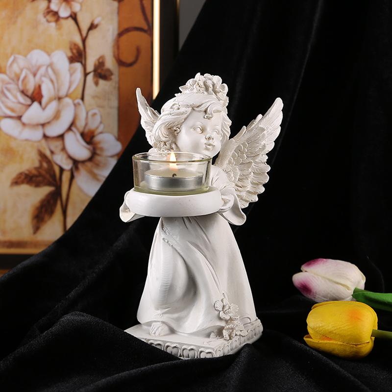 European Vintage Resin Candlestick Unique Angel Candle Holder Ornament for Party Restaurant Living Room Decoration