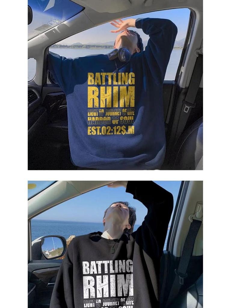 Men's Oversized Fleece-Lined Round Neck Sweatshirt - Thick Cotton, Trendy American Style, Casual Autumn/Winter Wear