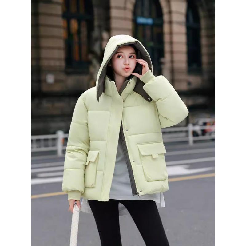 Contrast color cotton-padded clothes Women's short loose student bread clothes Winter new hooded cotton-padded jacket Girlfriend cotton-padded clothes