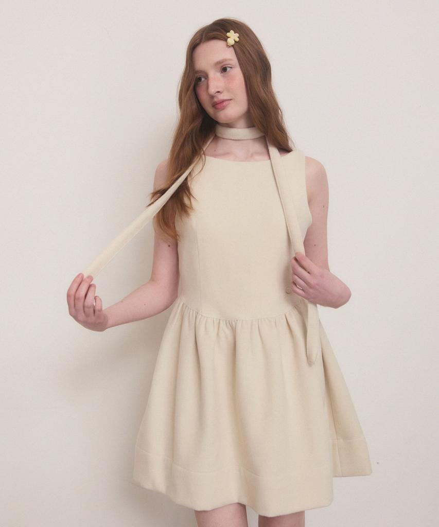 Adowl Double Flare Winter Mini Dress - Ivory