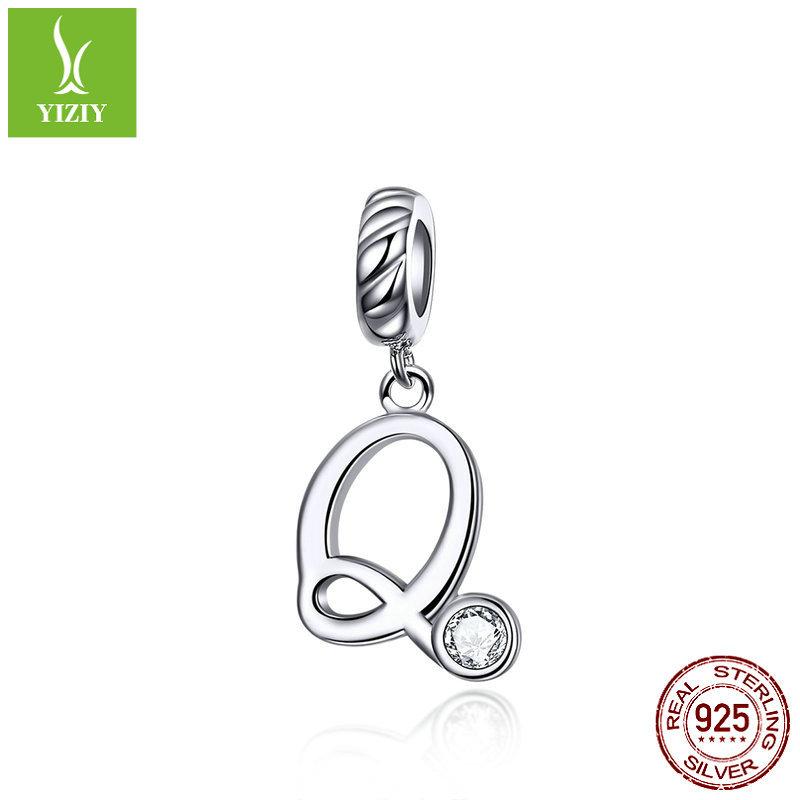 26 Letter Charm 925 Sterling Silver Pendant Korean Fashion Beaded Bracelet Silver Jewelry Accessories