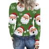 Women's Fashion Slim-Fit Round Neck Base Layer T-Shirt Christmas Print Long-Sleeved Top