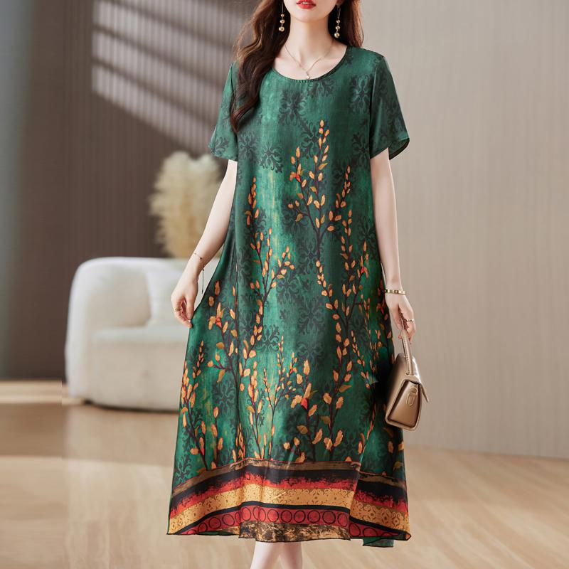 

Женское элегантное платье, летние большие размеры, свободные повседневные длинные платья с короткими рукавами, винтажная женская одежда среднего возраста 5XL