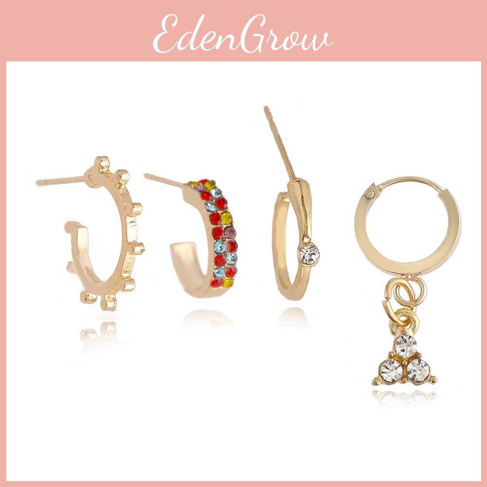 Geometric Stylish Rhinestone Earrings Set Alloy Four Piece Chic Set Jewelry