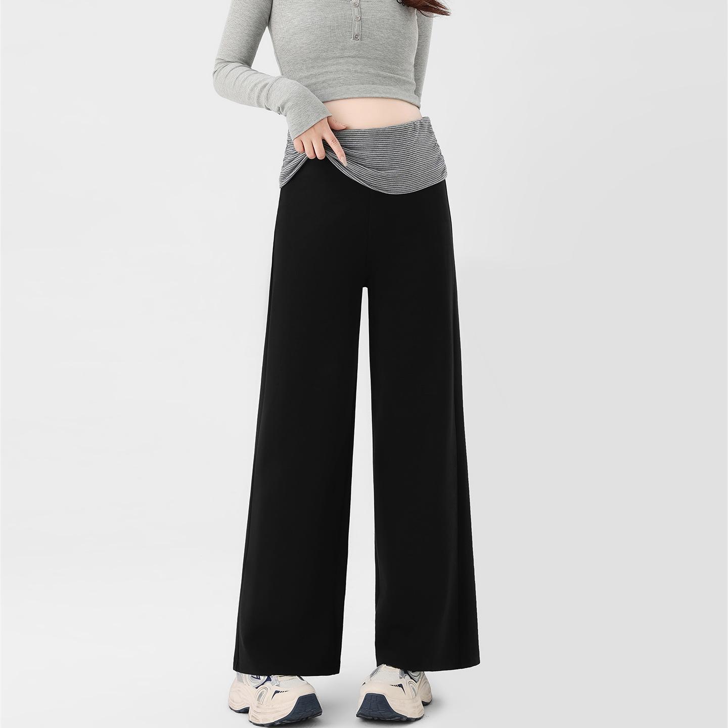 

Real Shot Maternity Wide Leg Pants - Spring/Summer 2026: Lightweight, Comfortable Fit for Petite Women, Belly-Friendly Design. 2XL чорний