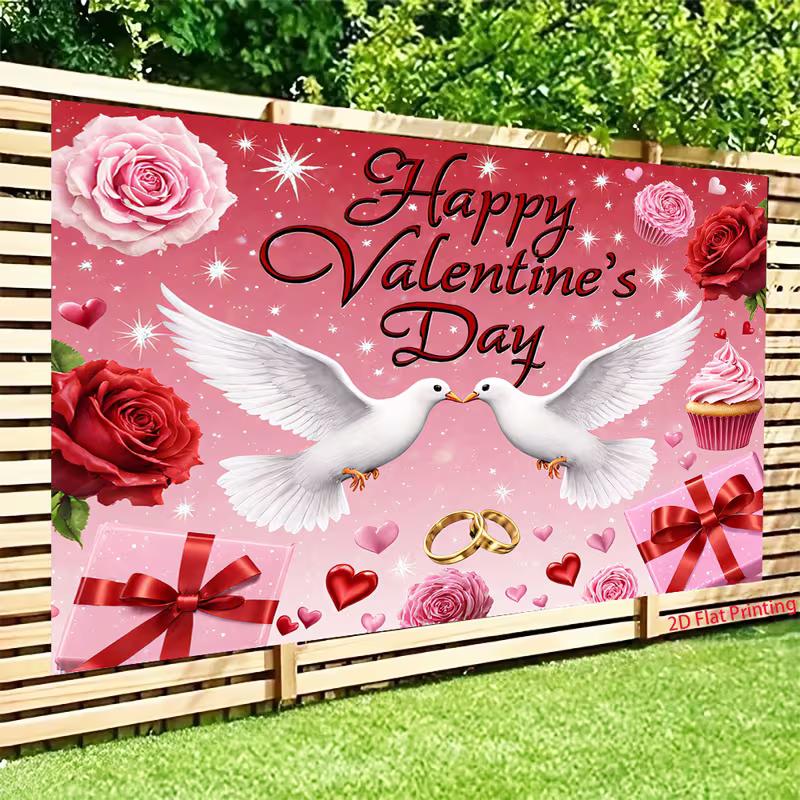 Romantic Pink Valentine's Tapestry, Hearts, Gifts & Wedding Rings Print