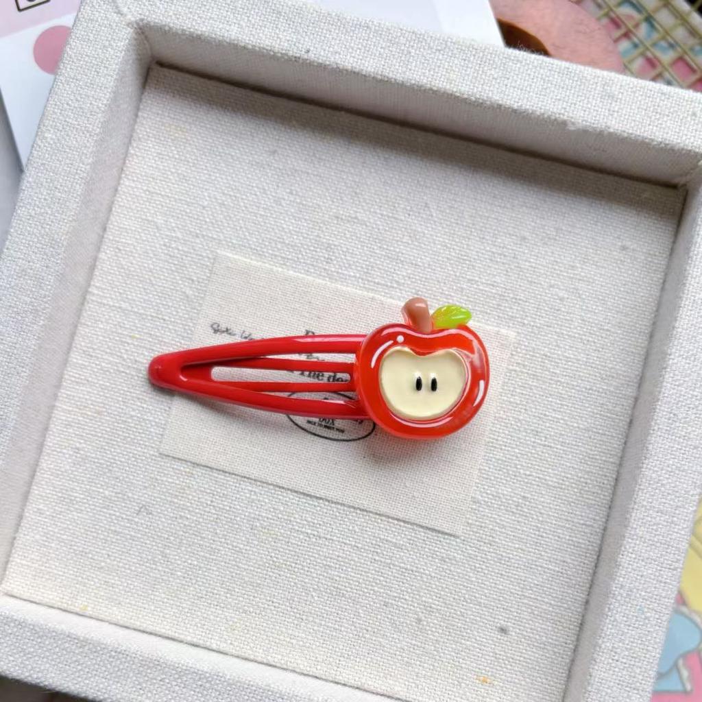 2025 4pcs Cute Apple BB Clip Ins Simulated Fruit Hairpin Broken Hair Side Girl Hairpin Sweet Hair Accessories Clip Headwear