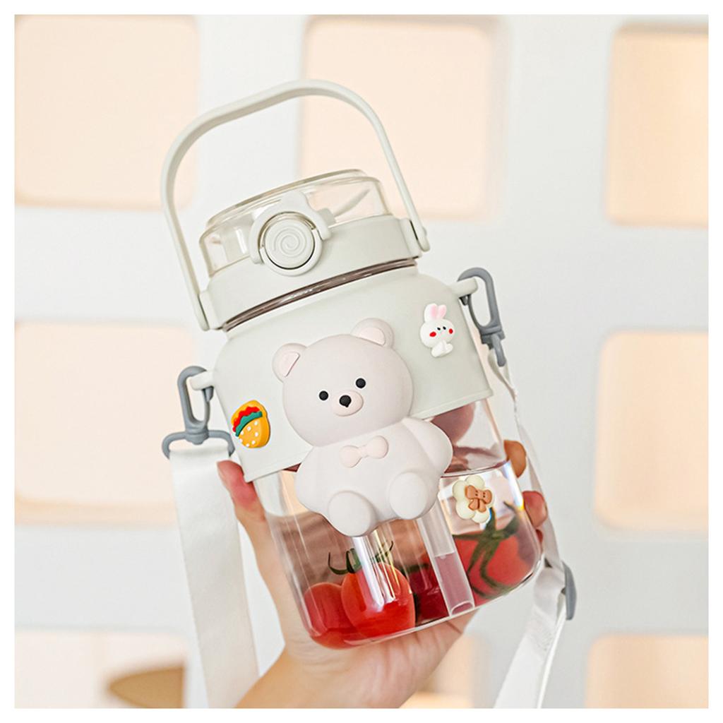 Portable Water Bottle With Bear Decor Adjustables Strap Design Sports Cup For Home Indoor Outdoor