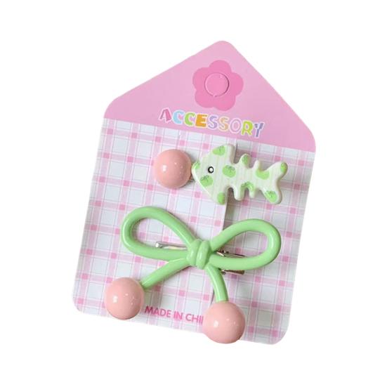 

2Pcs Girl Hair Pins Fish Bone Bowknot Shape Hair Clips Bright Color Fixes Broken Bangs Hairpins Decorative Hair Accessories зелёный