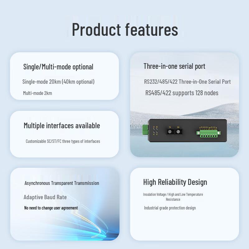 MoweStar Industrial RS232/422/485 Serial To Fiber Optic Converter