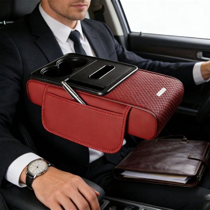 Car Armrest Cover Featuring Installation Elastic Straps No Removal Needed for Secure Fit in Vehicles