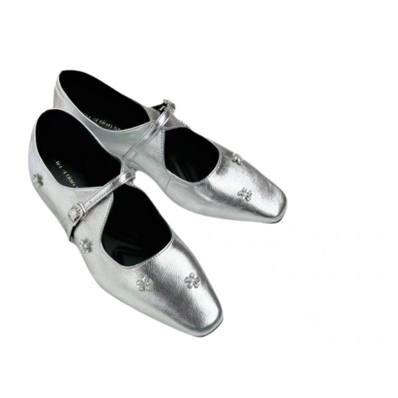 Square Toe Women Flats Loafers Shoes Spring Crystal Elegant Sandals Casual Woman Shoes 2025 Brand Dress Cozy Women’s Zapatillas