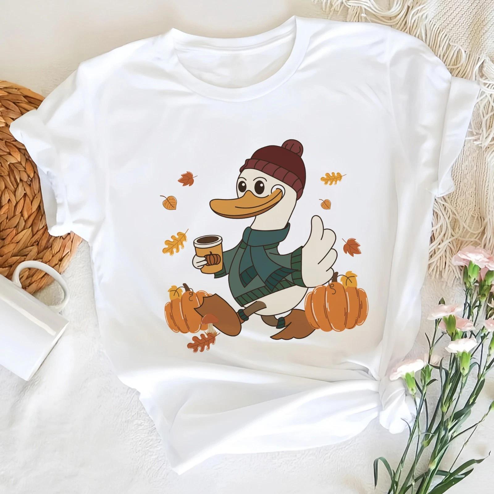 Autumn Goose Shirt, Fall Goose Tee, Girly Autumn TShirt, Pumpkin Season Tee L