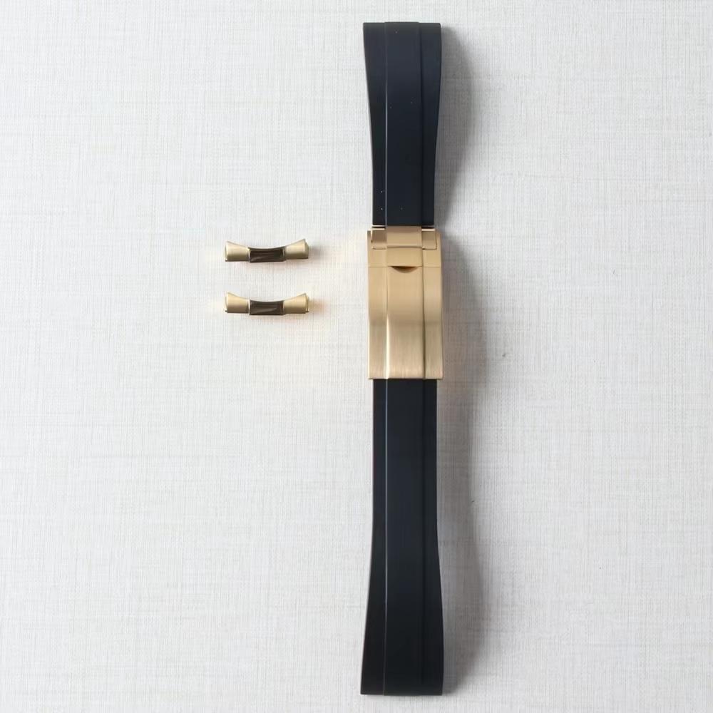 20mm Rubber Watch Band For Yacht-Master Seiko Daytona Submariner Curved End Strap With Endlink Buckle Black Silicone Bracelet