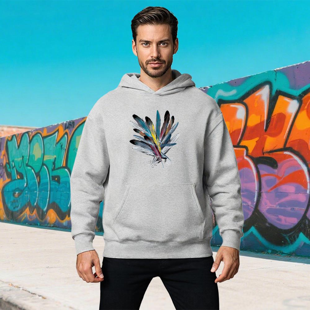 

Man Sweatshirts Feather Print Hoodies Long Sleeves O-neck Pullovers 2025Trend Sporty Fashion Tracksuit Harajuku Woman Clothing 3XL