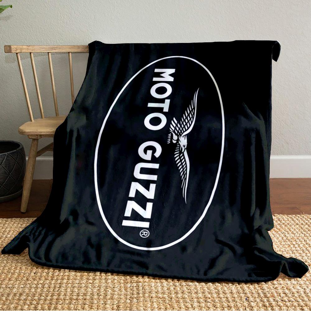 Moto Guzzi Oval White Logo on Solid Black Blanket Throw, Monochrome Italian Brand Style Design, Cozy Fan Bedding and All Seasons Gift