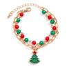 Salircon 2 Pcs/set Cute Christmas Tree Pendant Bracelet Women Trendy Red Green CCB Beads Metal Chain Bangles Couple Jewelry Gift
