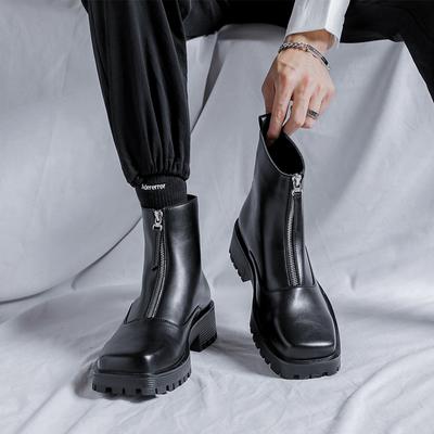 Martin Stiefel Mid-Top Britischer Stil Jugend Friseur High-Top Lederstiefel Dicksohlige Quadratische Spitze Reißverschluss Chelsea Boots
