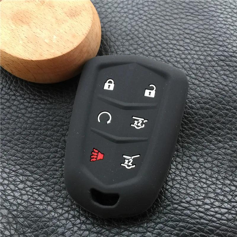 Silicone Rubber Car Key Cover Case Shell Holder Bag Set For Cadillac Escalade Esv Xts Ats Cts Srx 6Bt 6 Buttons Cover Case