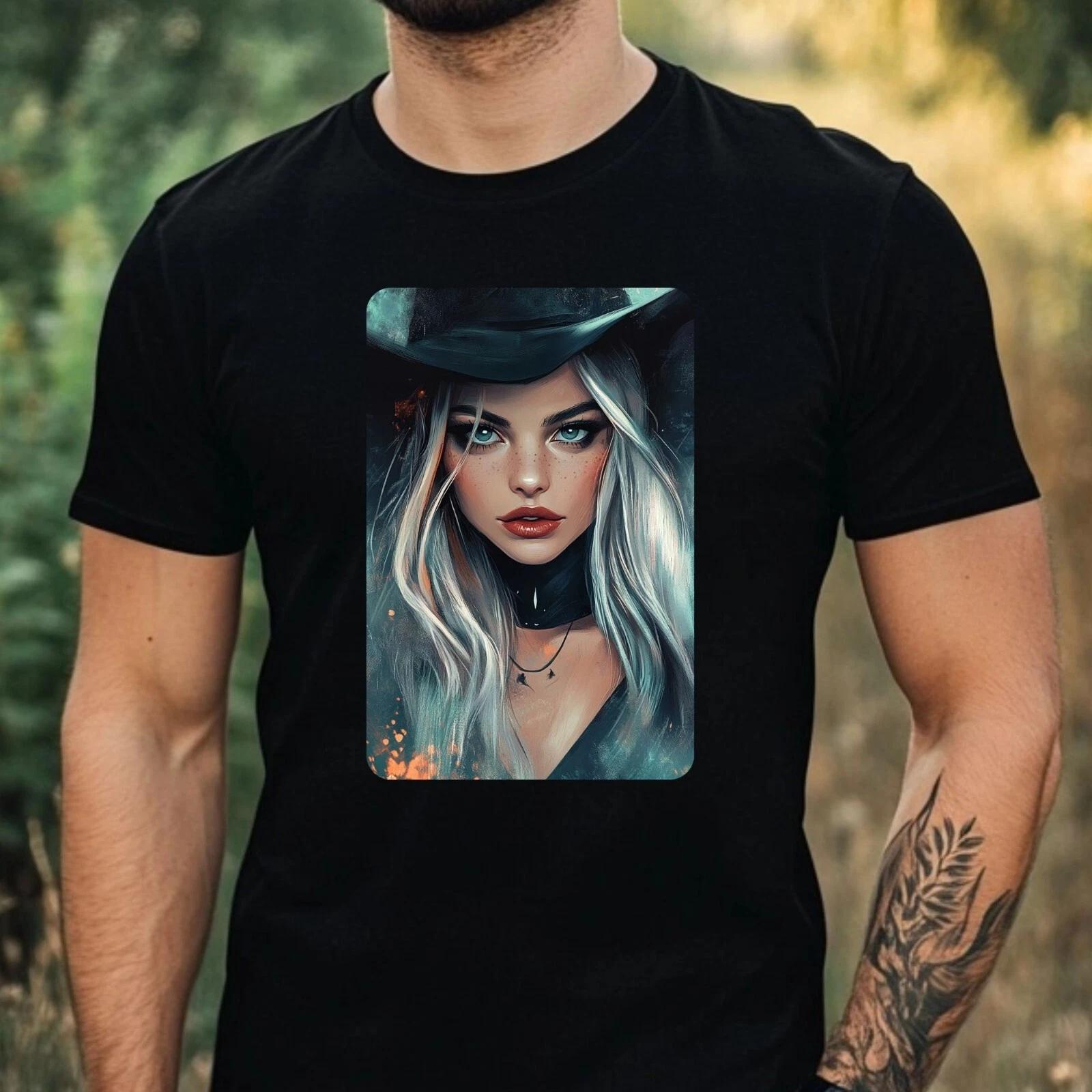 T-Shirt Herren Hexe Portrait Motiv Baumwolle Größe XS bis 5XL L