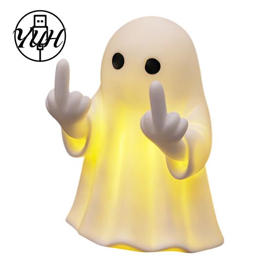 Halloween Raumdekorationen Geisterlampe, Niedlicher Mittelfinger Geist/Lesendes Buch Nachtlicht, Lustige Platzsparende Wandlampe Gruselige Figur für Tischplatte,