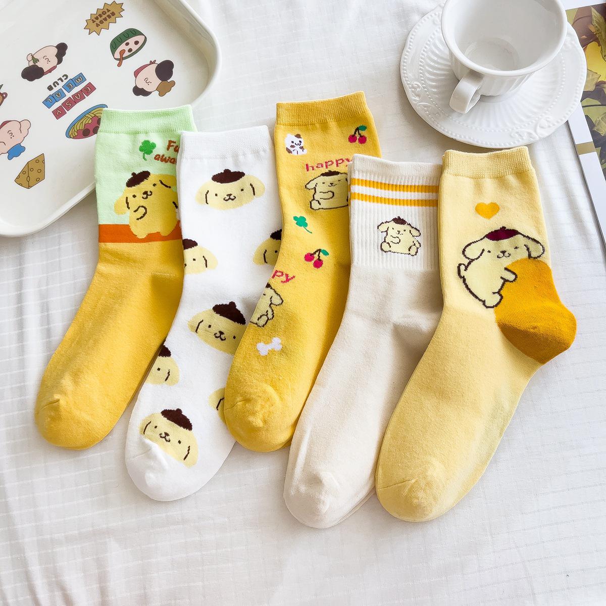 

Anime Candy Color Mid-Calf Cartoon Socks for Women - Combed Cotton, Over-the-Knee Style One Size (Fits 34-42)