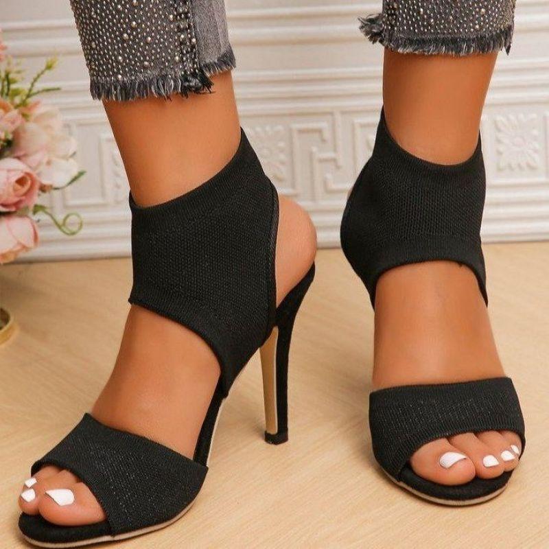 [Foreign Trade] European and American Fashion and Trendy Fly-woven Mesh, Fish Mouth, Fine High-heeled Sandals, Breathable Large-size Summer
