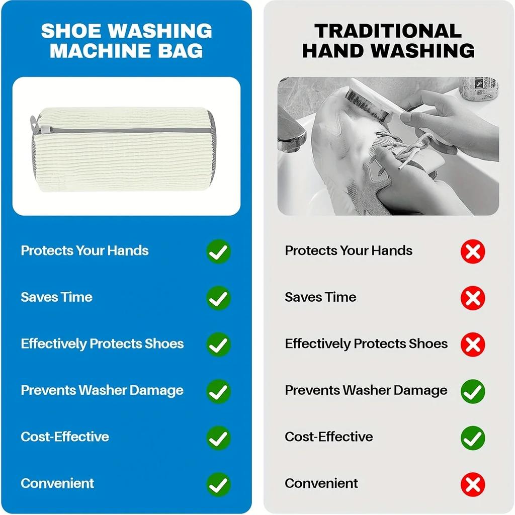 Fluffy Fiber Surround Cleaning Shoe Washing Bag - Reusable Durable Machine-Washable Laundry Bag with Zipper Closure